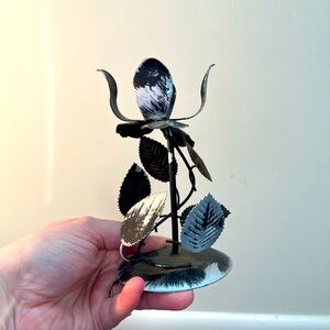 Elegant Black and Silver Metal Rose Candle/Sphere Holder (SPHERE NOT INCLUDED)